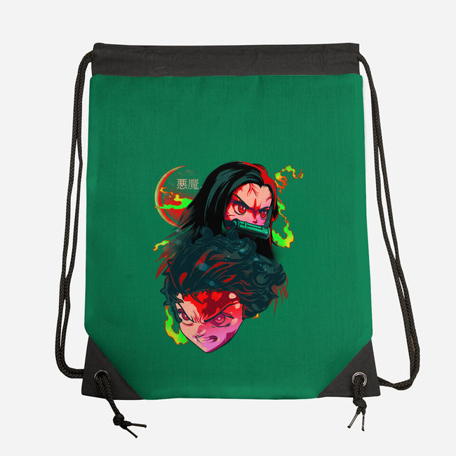 Demon Slayer Siblings-none drawstring bag-heydale
