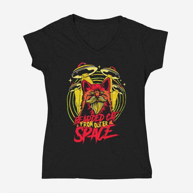 Bearded Cat From Outer Space-womens v-neck tee-Paul Hmus