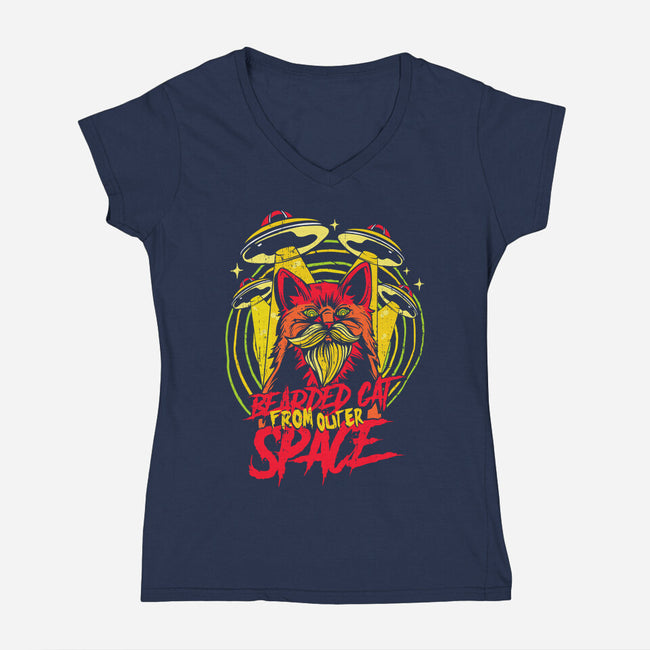 Bearded Cat From Outer Space-womens v-neck tee-Paul Hmus