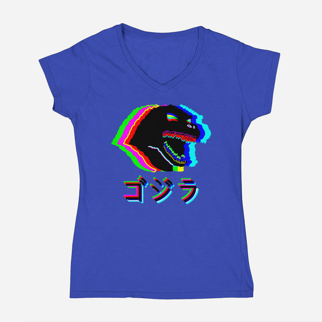 Glitchzilla-womens v-neck tee-Rogelio