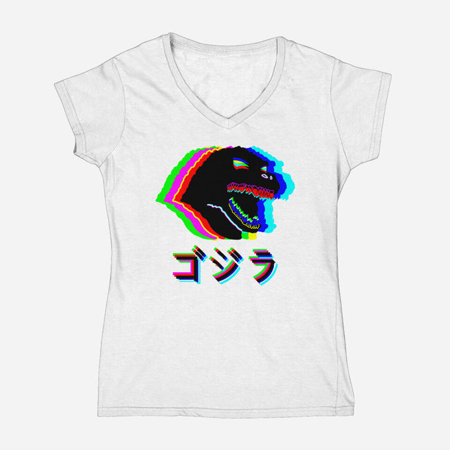Glitchzilla-womens v-neck tee-Rogelio