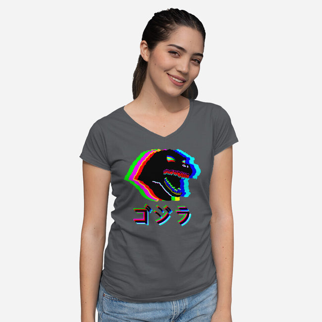 Glitchzilla-womens v-neck tee-Rogelio
