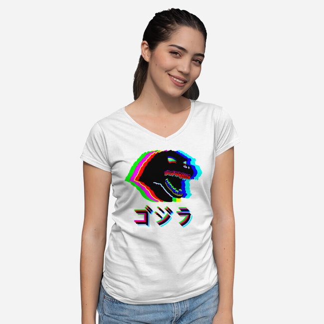 Glitchzilla-womens v-neck tee-Rogelio