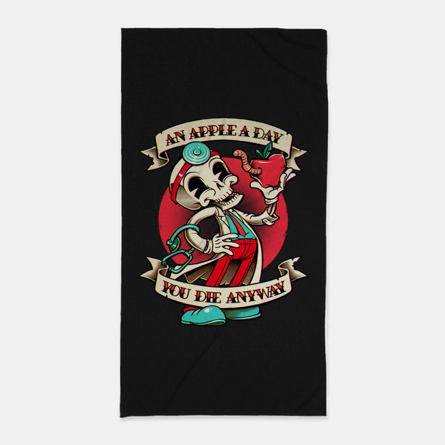 An Apple a Day, You Die Anyway-none beach towel-andremuller.art