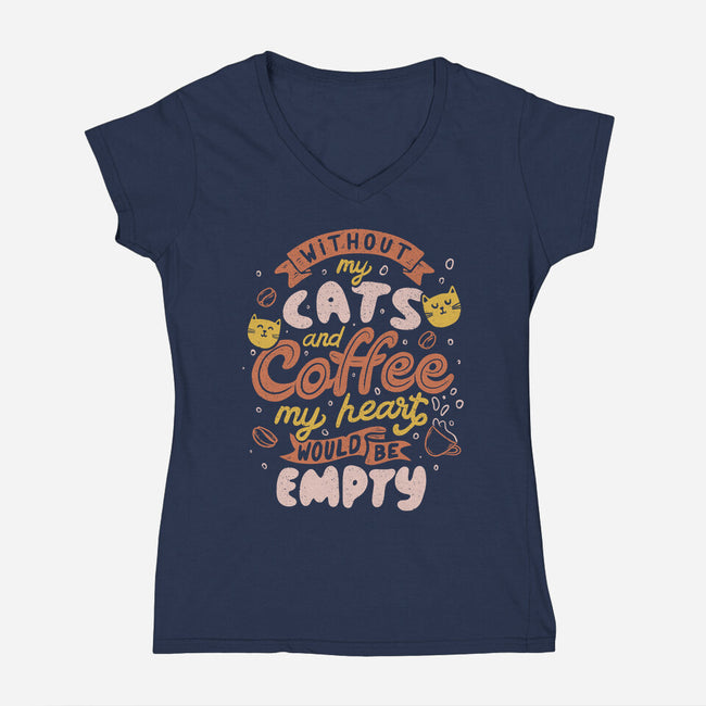Cats and Coffee-womens v-neck tee-eduely