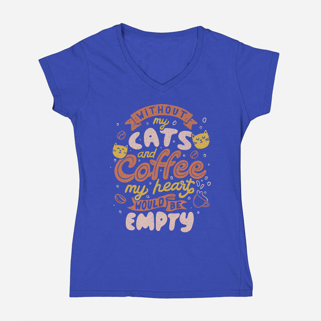Cats and Coffee-womens v-neck tee-eduely