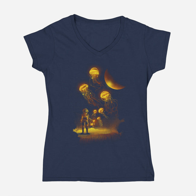 Close Encounters-womens v-neck tee-dandingeroz
