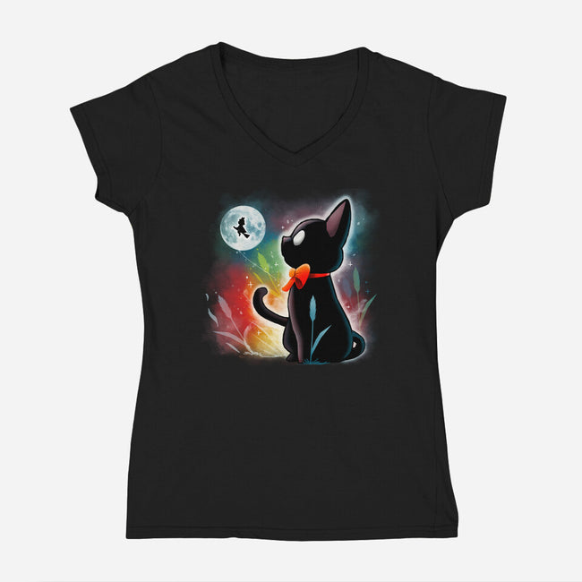 Witched Cat-womens v-neck tee-Vallina84