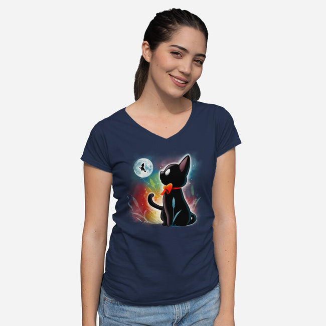 Witched Cat-womens v-neck tee-Vallina84