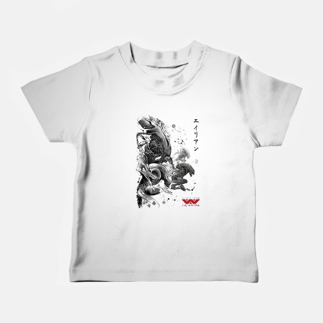 Xenomorphs Invasion Sumi-E-baby basic tee-DrMonekers