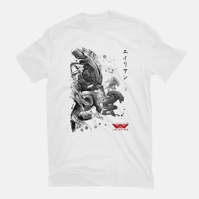 Xenomorphs Invasion Sumi-E-mens heavyweight tee-DrMonekers