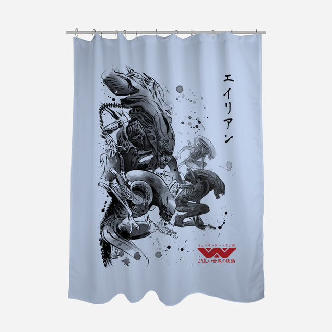 Xenomorphs Invasion Sumi-E-none polyester shower curtain-DrMonekers