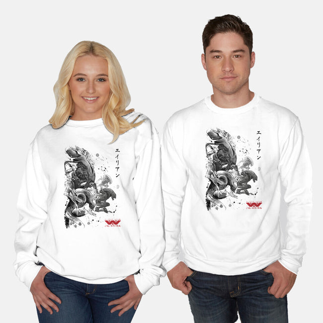 Xenomorphs Invasion Sumi-E-unisex crew neck sweatshirt-DrMonekers