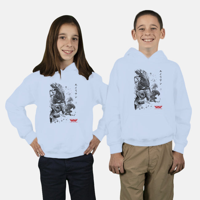 Xenomorphs Invasion Sumi-E-youth pullover sweatshirt-DrMonekers