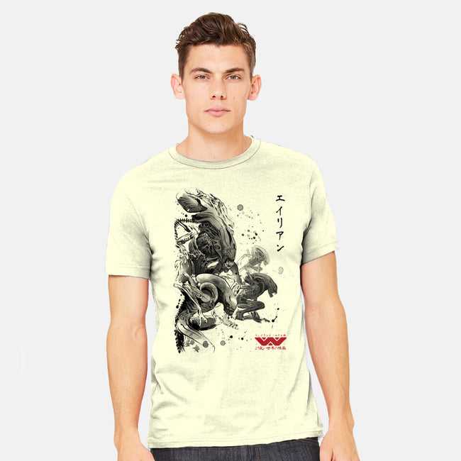 Xenomorphs Invasion Sumi-E-mens heavyweight tee-DrMonekers