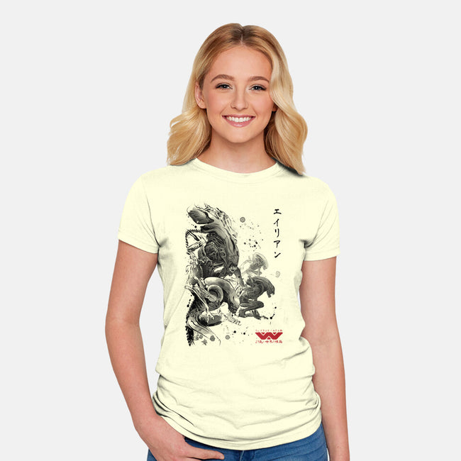 Xenomorphs Invasion Sumi-E-womens fitted tee-DrMonekers