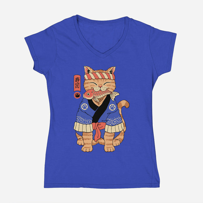 Sushi Meowster!-womens v-neck tee-vp021