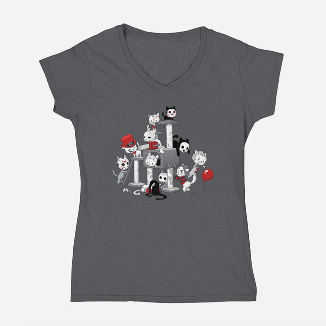 Horror Cats-womens v-neck tee-DoOomcat