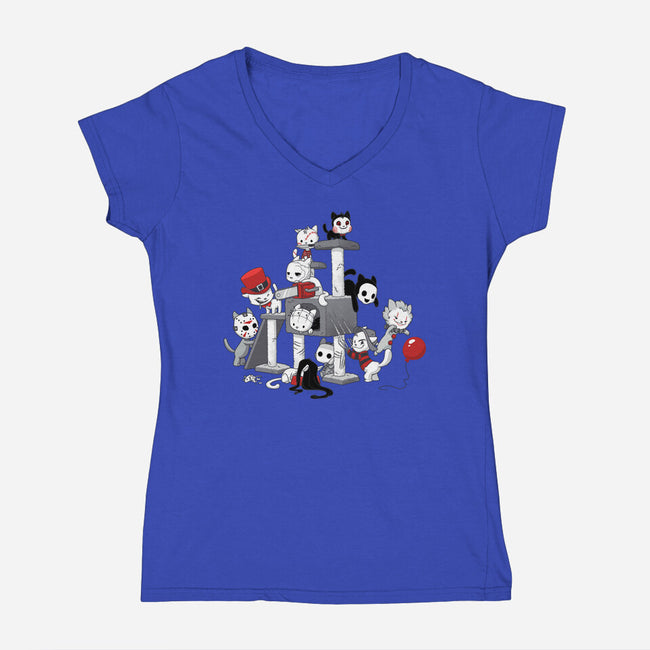 Horror Cats-womens v-neck tee-DoOomcat
