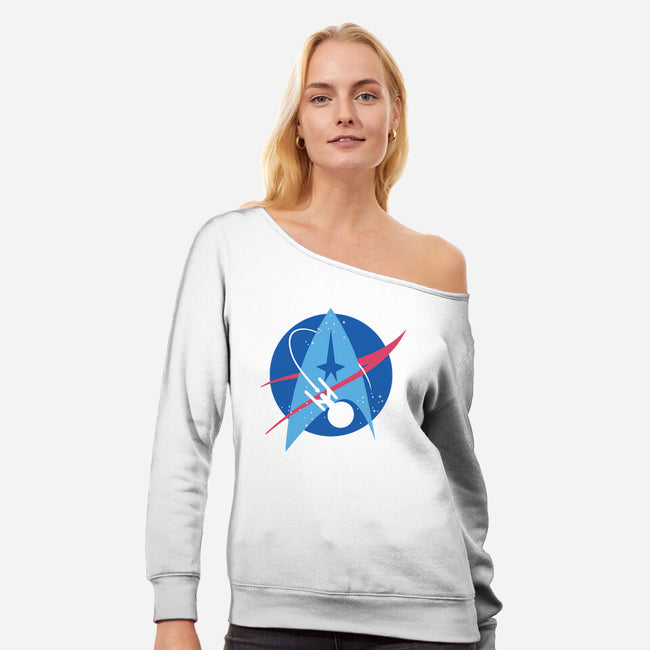 Space Trek-womens off shoulder sweatshirt-xMorfina