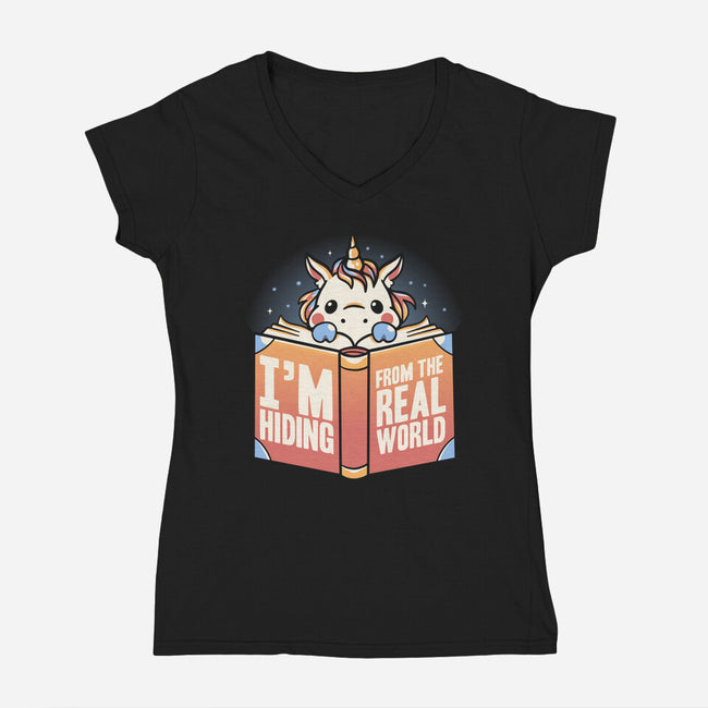 Hiding From the Real World-womens v-neck tee-koalastudio