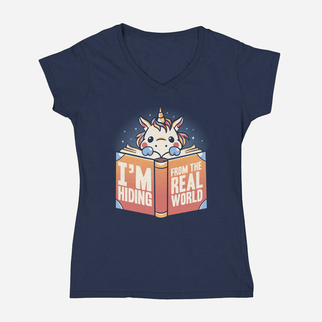 Hiding From the Real World-womens v-neck tee-koalastudio