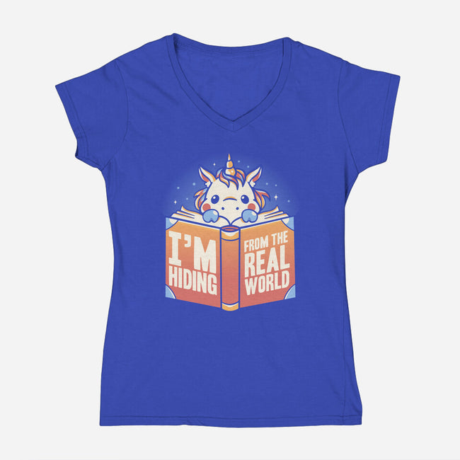 Hiding From the Real World-womens v-neck tee-koalastudio
