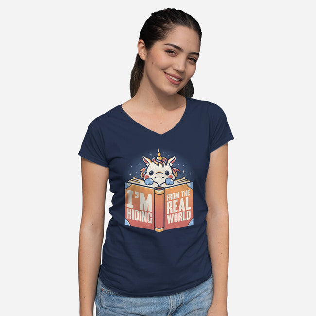 Hiding From the Real World-womens v-neck tee-koalastudio