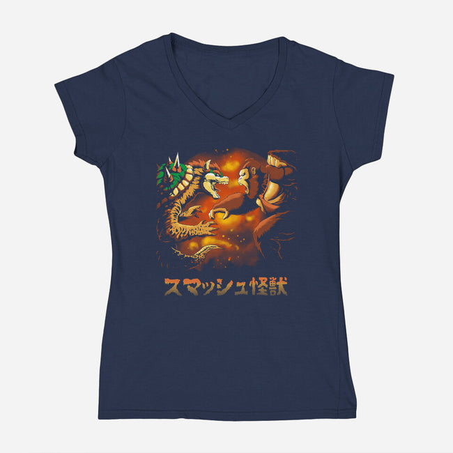 Smash Kaiju-womens v-neck tee-Andriu