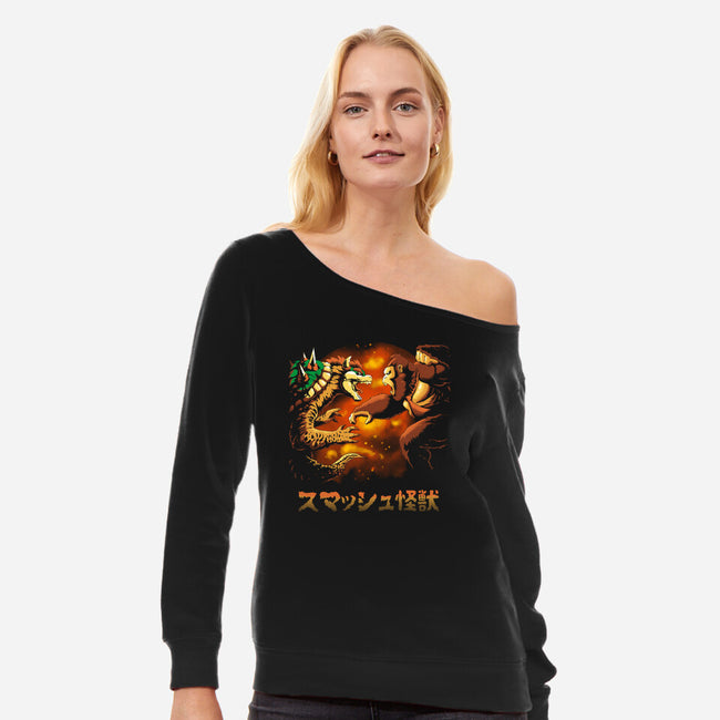 Smash Kaiju-womens off shoulder sweatshirt-Andriu