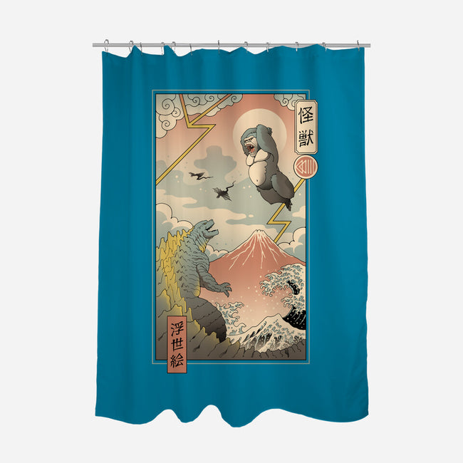 Kaiju Fight In Edo-none polyester shower curtain-vp021