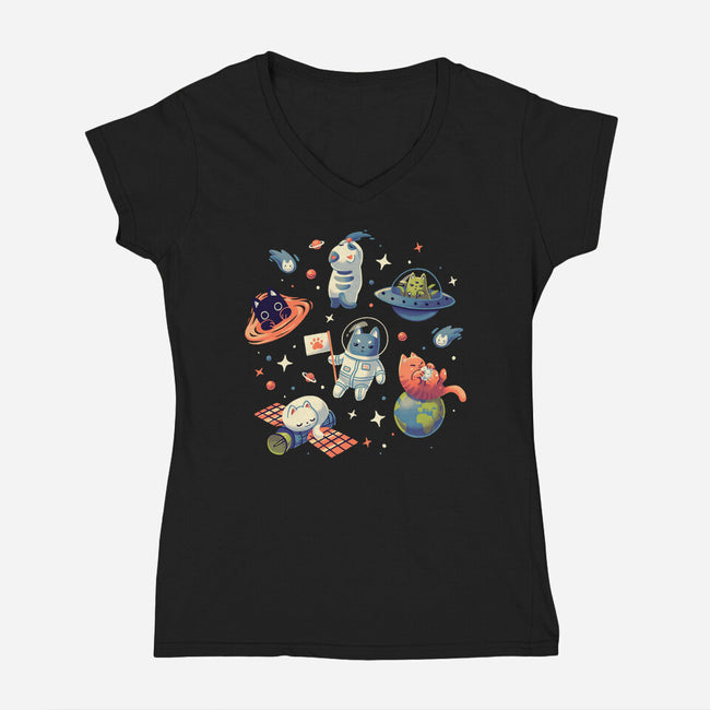 Cats in Space-womens v-neck tee-Geekydog