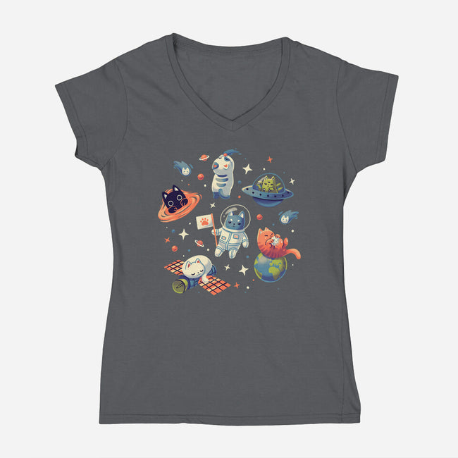 Cats in Space-womens v-neck tee-Geekydog