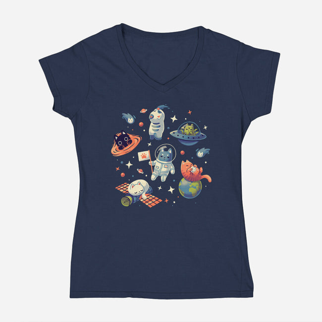 Cats in Space-womens v-neck tee-Geekydog