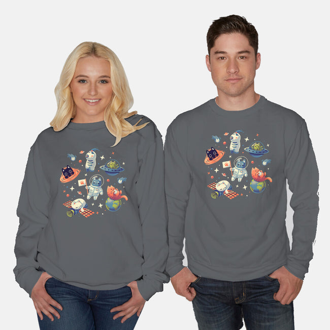 Cats in Space-unisex crew neck sweatshirt-Geekydog