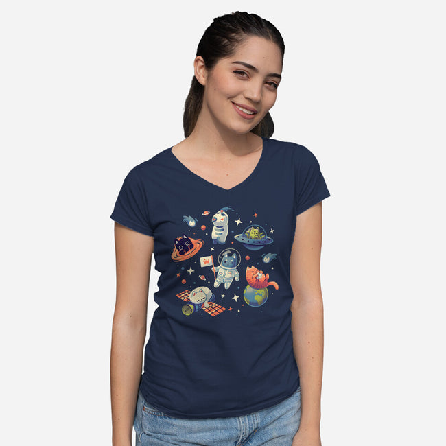 Cats in Space-womens v-neck tee-Geekydog