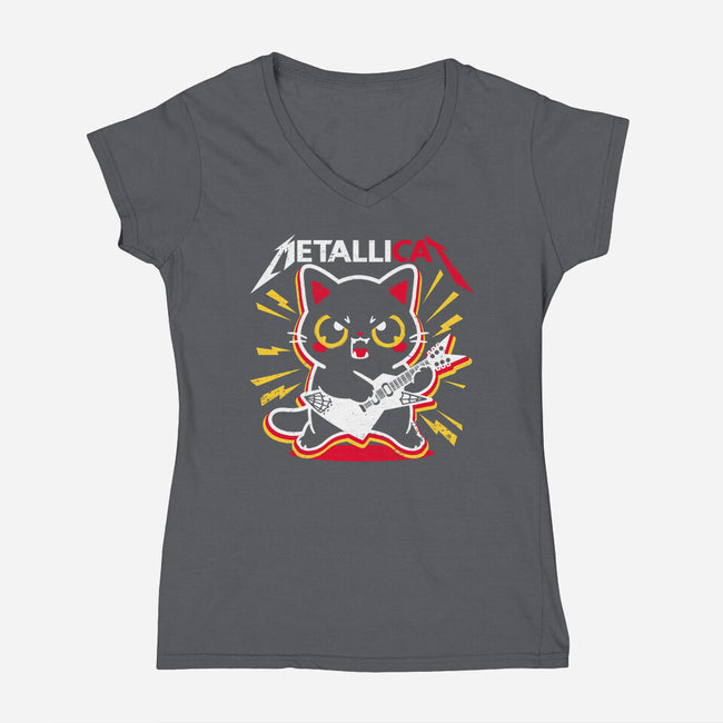 Metallicat-womens v-neck tee-NemiMakeit