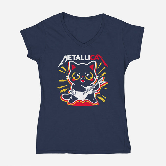 Metallicat-womens v-neck tee-NemiMakeit