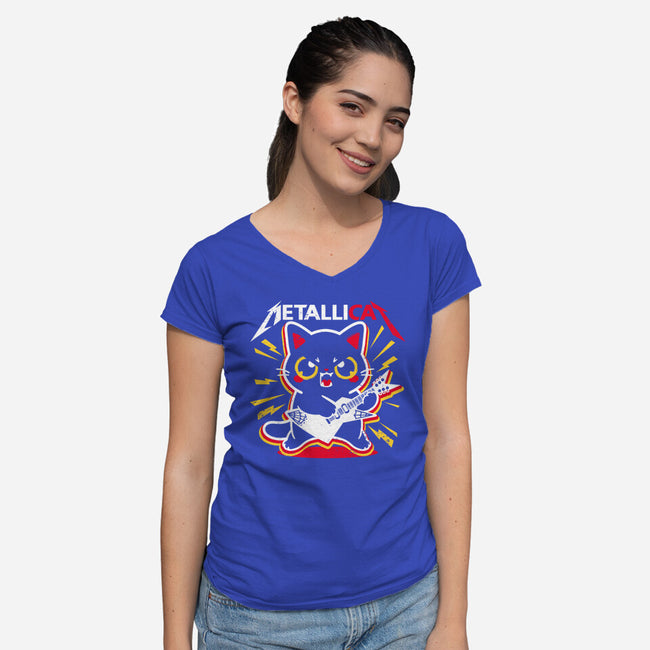 Metallicat-womens v-neck tee-NemiMakeit