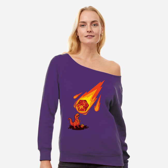Critical Strike!-womens off shoulder sweatshirt-theteenosaur