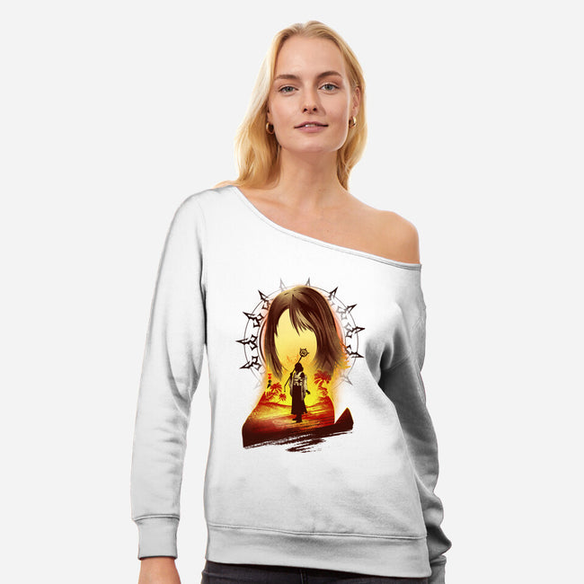 Summoner Of Spira-womens off shoulder sweatshirt-hypertwenty