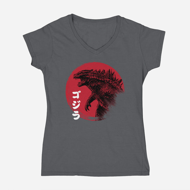 Red Sun Kaiju-womens v-neck tee-DrMonekers