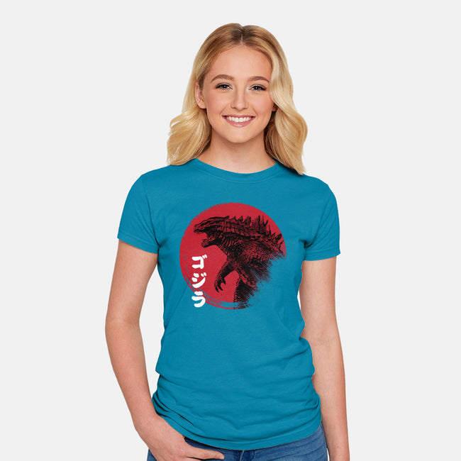 Red Sun Kaiju-womens fitted tee-DrMonekers