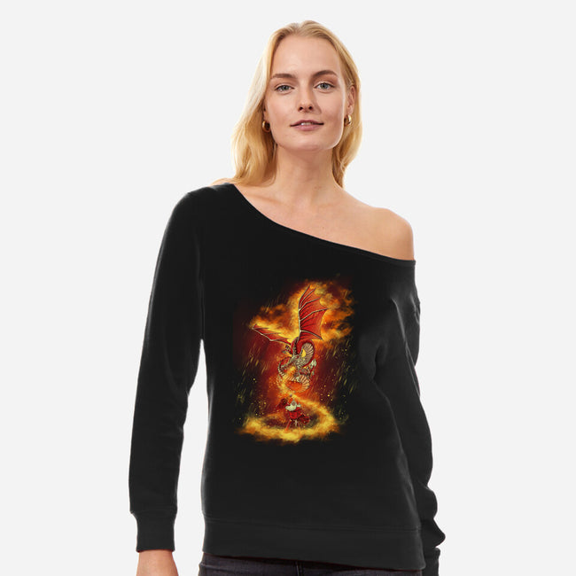 The Flame Ravager-womens off shoulder sweatshirt-Ionfox