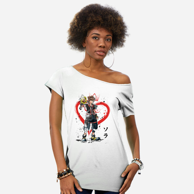 Wielder Of The Keyblade-womens off shoulder tee-DrMonekers