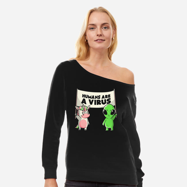 Humans Are A Virus-womens off shoulder sweatshirt-eduely