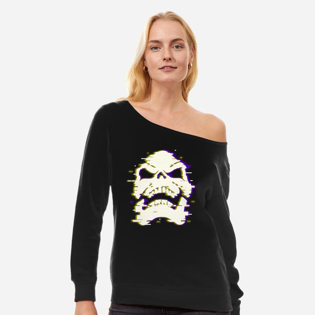 Glitchy Skull-womens off shoulder sweatshirt-Skullpy