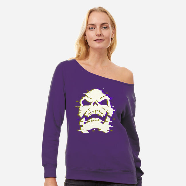 Glitchy Skull-womens off shoulder sweatshirt-Skullpy