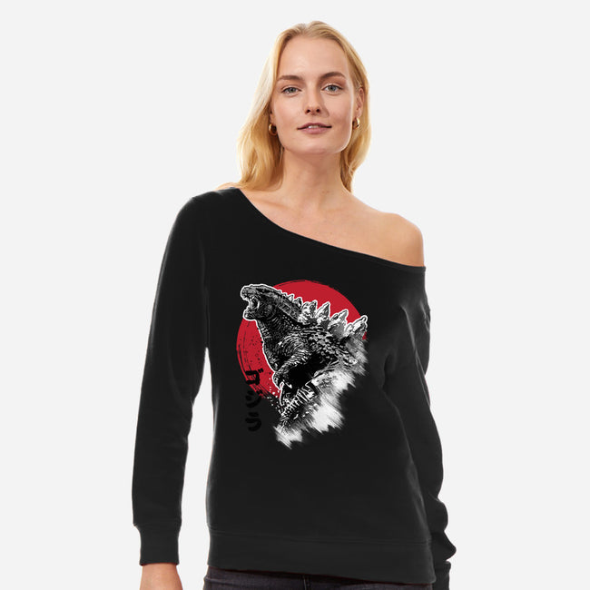 King Gojira-womens off shoulder sweatshirt-DrMonekers