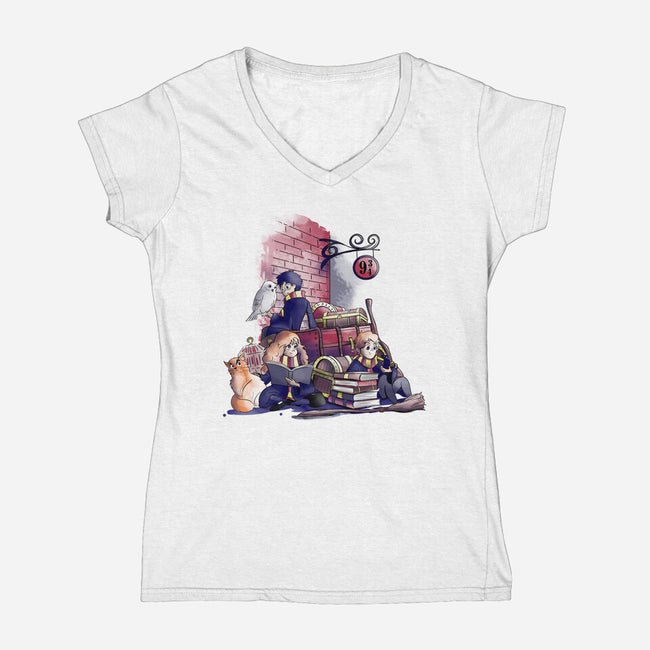 Way To School-womens v-neck tee-fanfabio